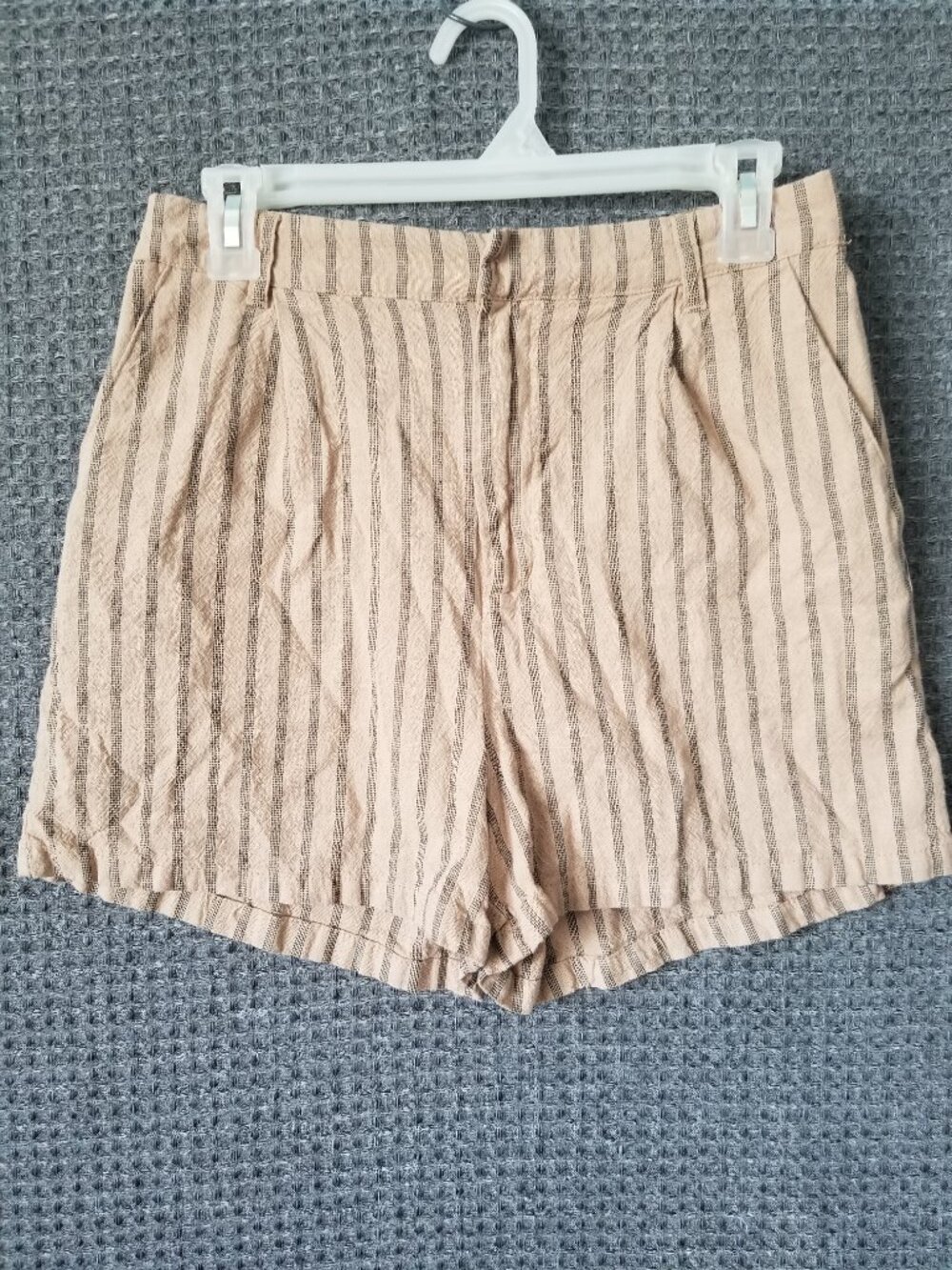 Love Tree Linen Blend Stripe Tan high Waist Shorts Large